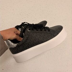Michael Kors Women's Black Platform Sneakers with Silver Accent